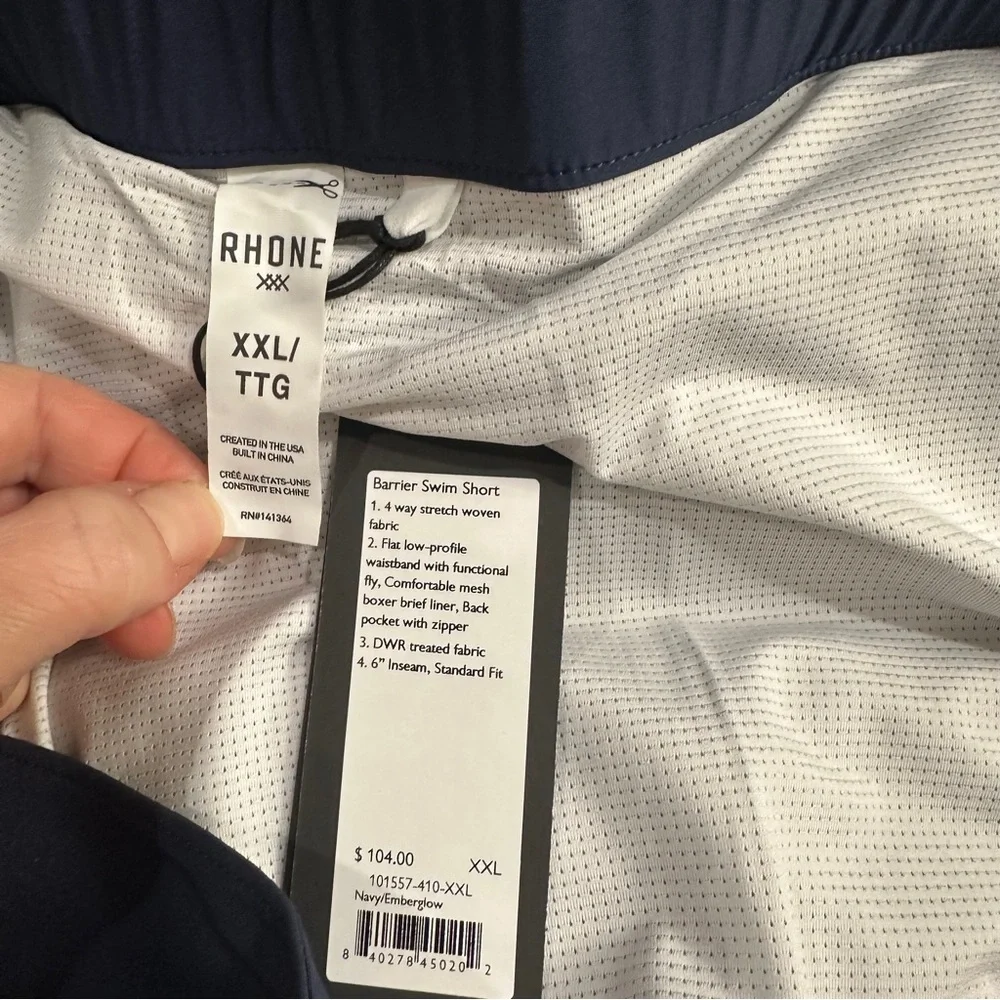 NWT Rhone Barrier Swim Shorts Navy and Orange Sz XXL 6” Inseam‎ Standard Fit